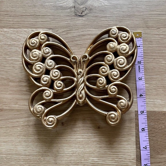 Pair of Vintage Burwood Gold Scroll Butterflies Wall Decor Hippie #2146 - Picture 8 of 8